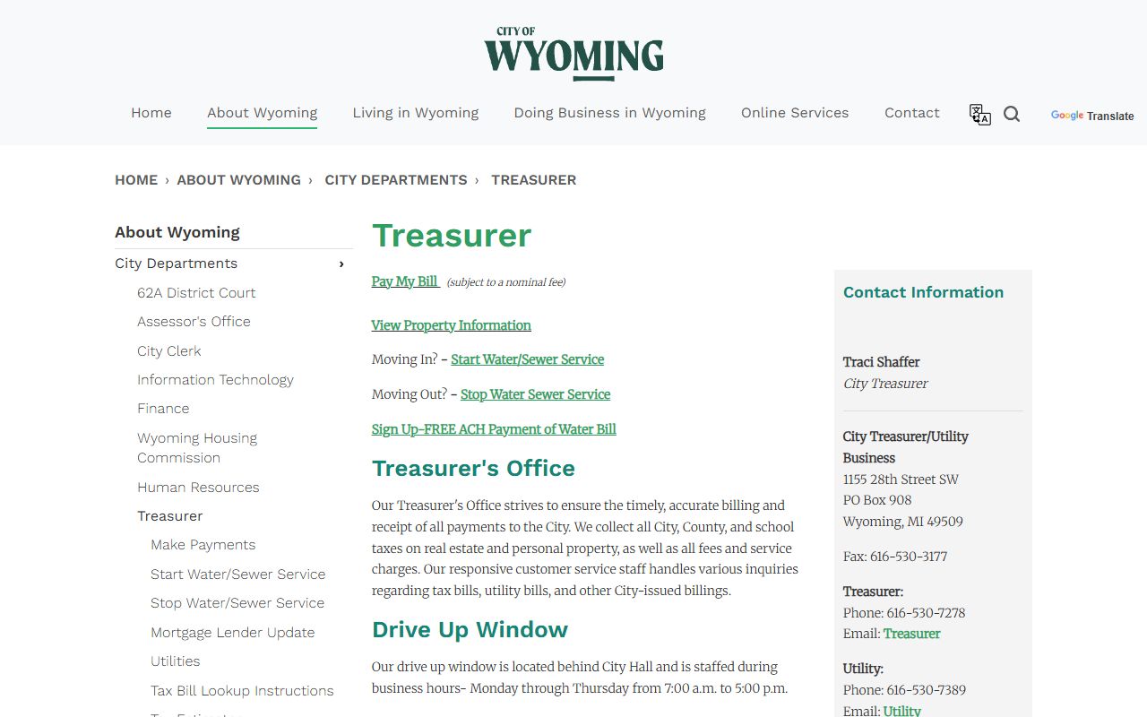 City of Wyoming Treasurer page