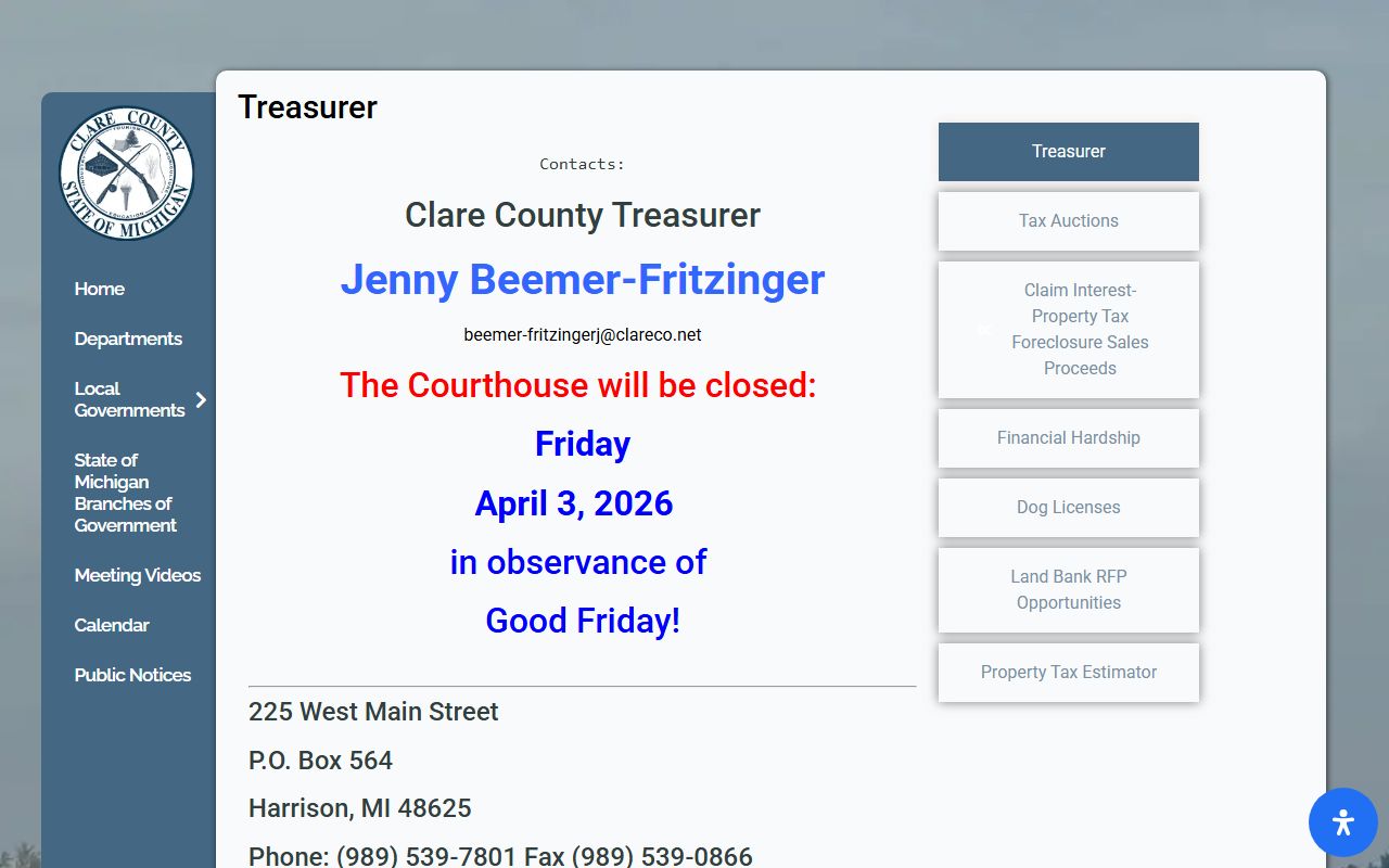 Clare County Treasurer page