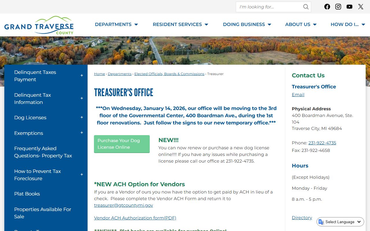 Grand Traverse County Treasurer page