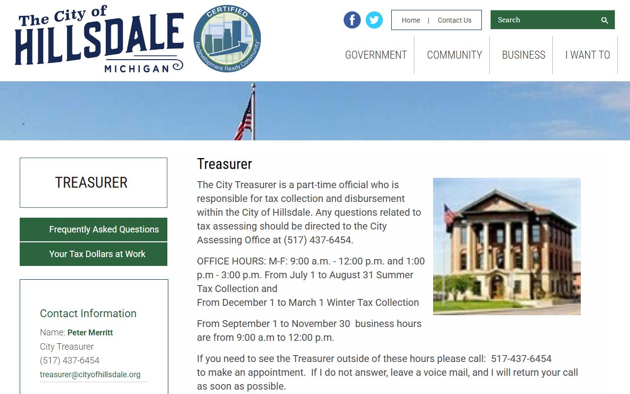 City of Hillsdale Treasurer page
