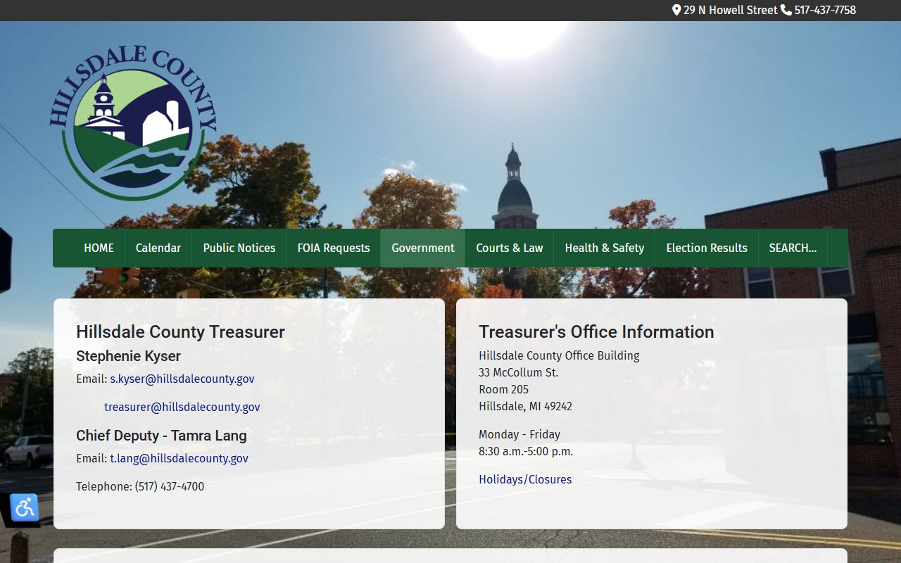 Hillsdale County Treasurer page