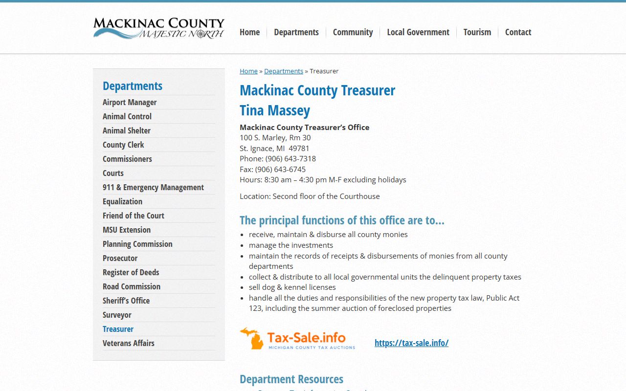 Mackinac County Treasurer page