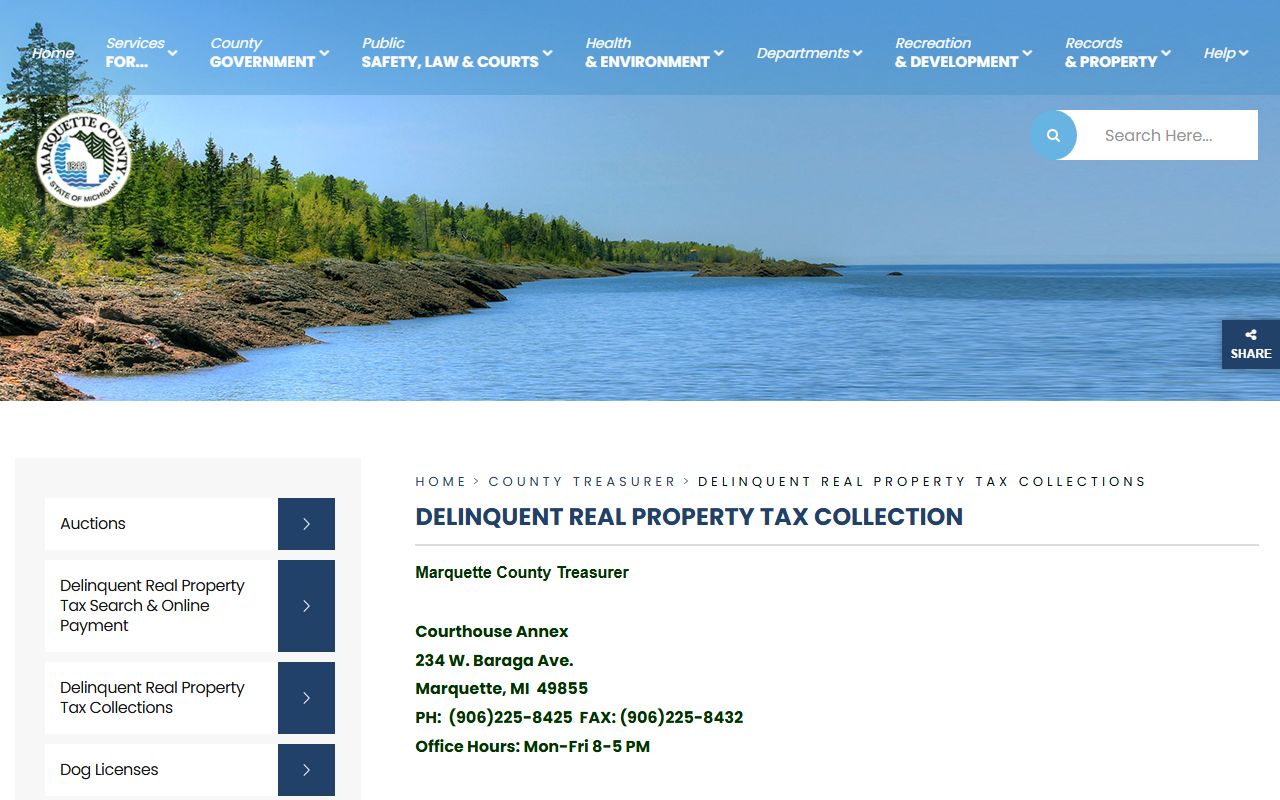 Marquette County delinquent tax collection information