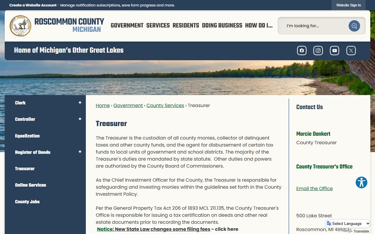 Roscommon County Treasurer department page