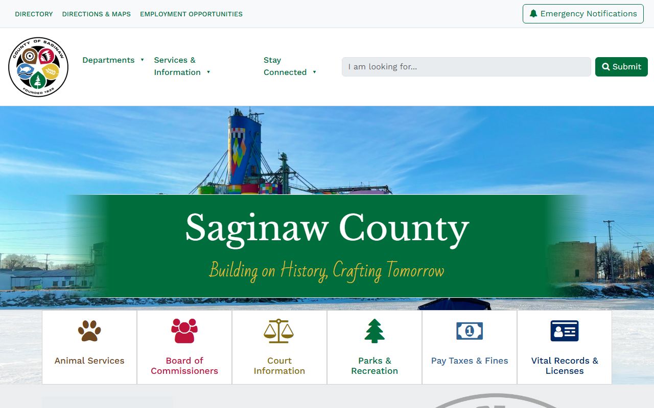 Saginaw County government website homepage
