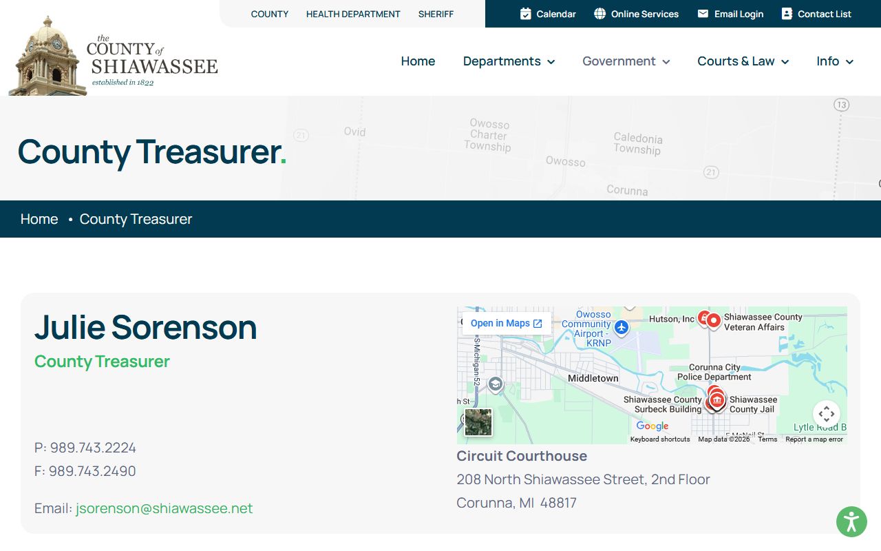 Shiawassee County Treasurer office website