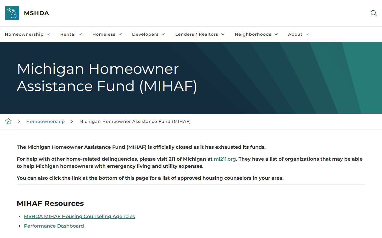 Michigan Homeowner Assistance Fund website